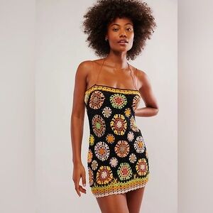 NWT Free People Sandbar crochet bodysuit black combo sz xs